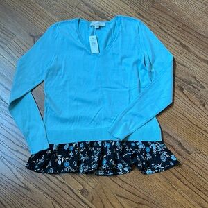 LOFT Blue Peplum Blouse with Black Hem